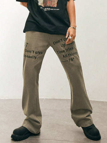 Men's Slogan Printed Bell Bottom Pants