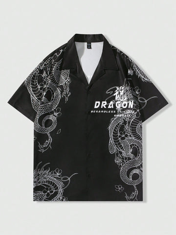 Men's Short Sleeve Shirt With Dragon Print