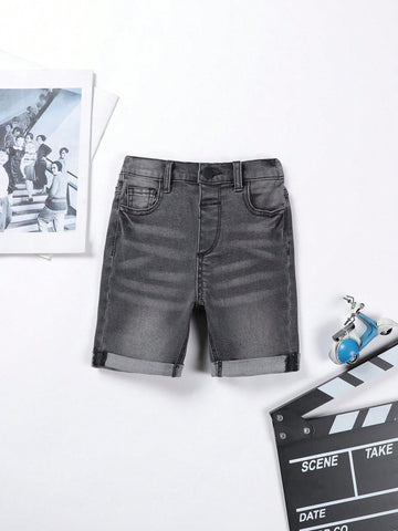 Young Boy Casual Cuffed Denim Shorts, Summer