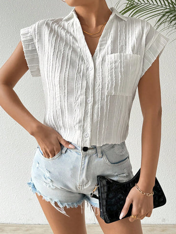 Women's Stylish Long-Sleeved Cutout Flower And Stripe Shirt