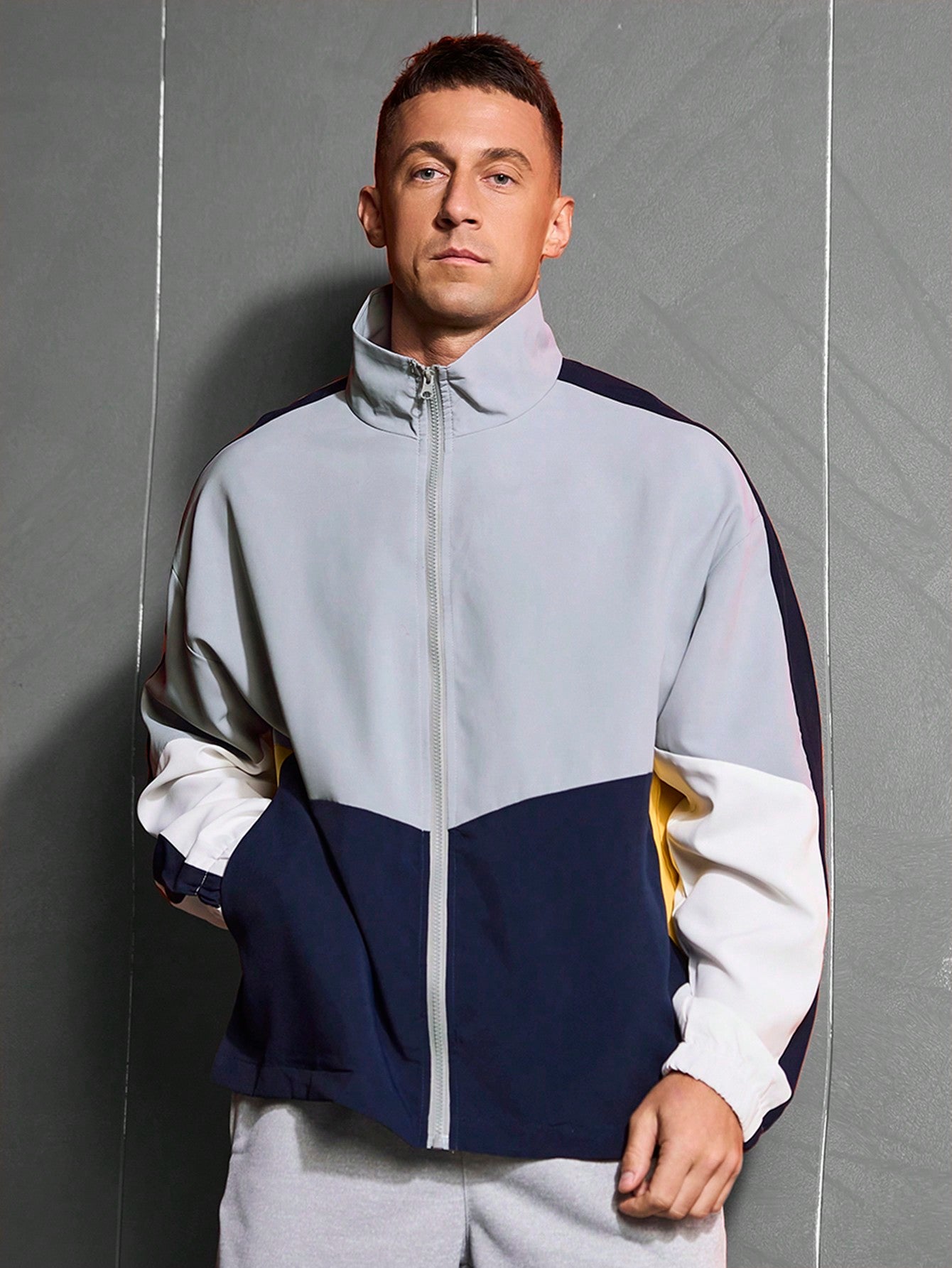 Men's Stand Collar Colorblock Athletic Jacket