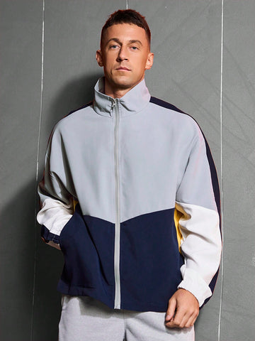 Men's Stand Collar Colorblock Athletic Jacket