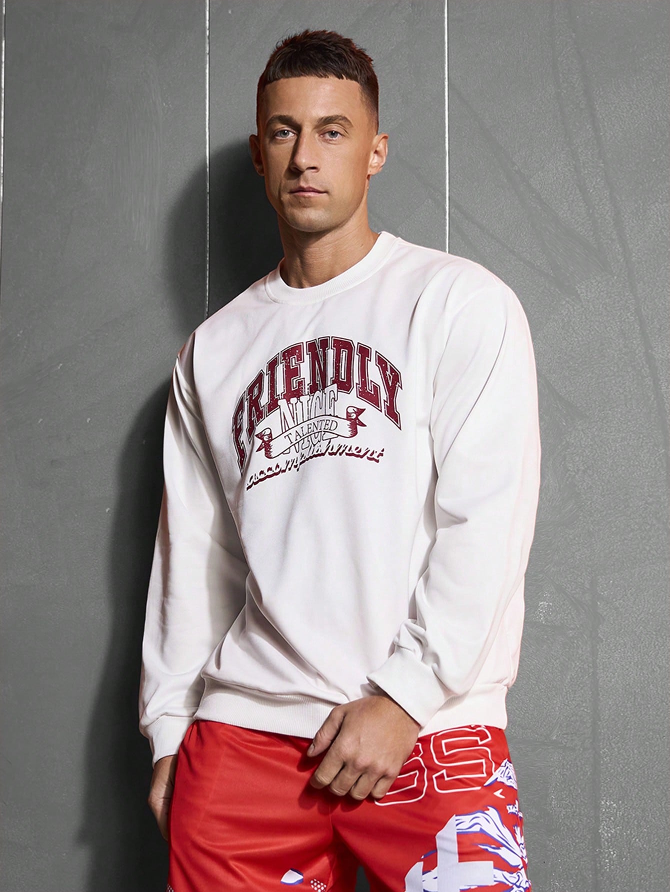 Men's Letter Printed Round Neck Sportswear Sweatshirt