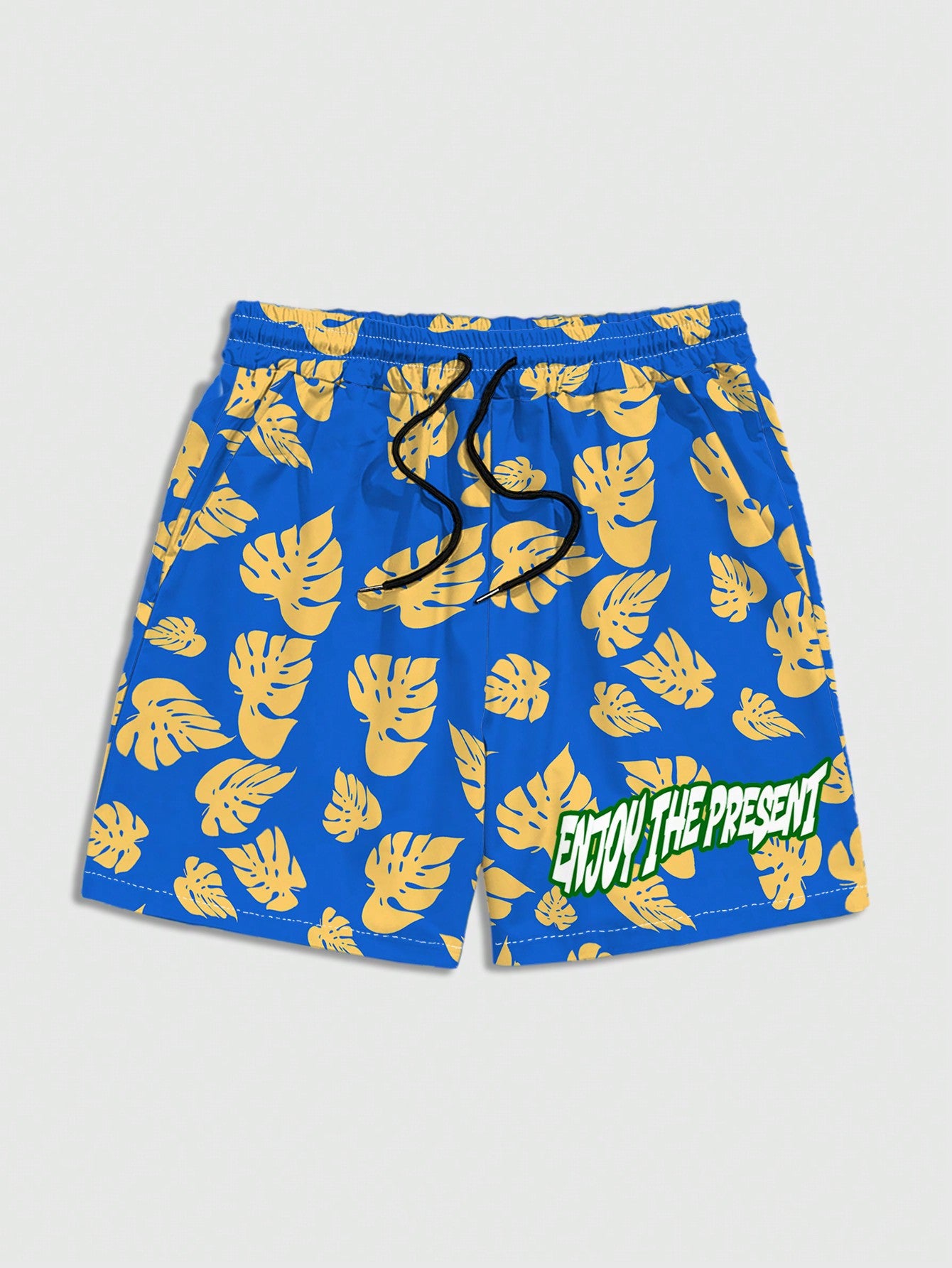 Men Summer Casual Vacation Coconut Tree Printed Drawstring Waist Shorts