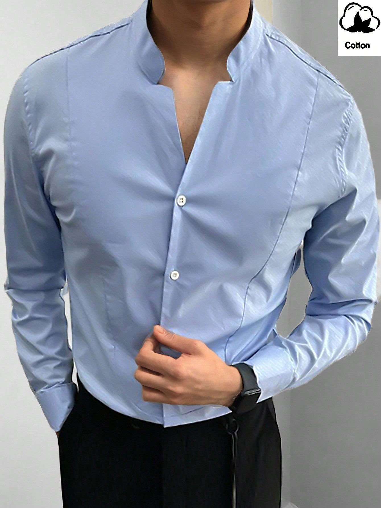 Men's Notched Collar Long Sleeve Shirt