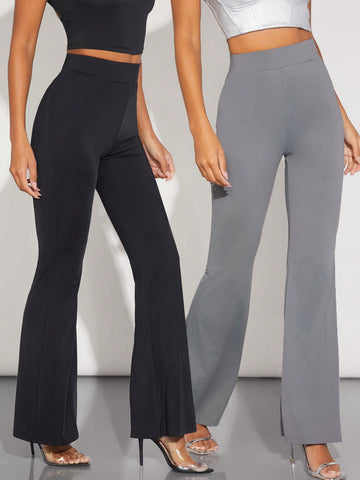 High Waist Solid Flare Leg Pants Summer Fits