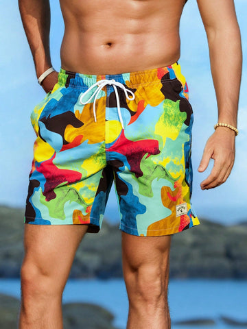 Men's Drawstring Tie-Dye Printed Beach Shorts