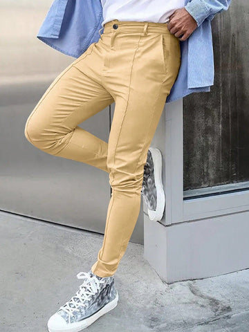 Men's Solid Color Suit Pants With Pocket