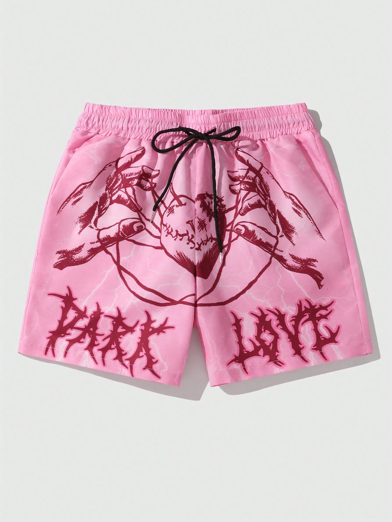 Men Love Slogan Print Woven Shorts, Suitable For Daily Wear In Spring And Summer