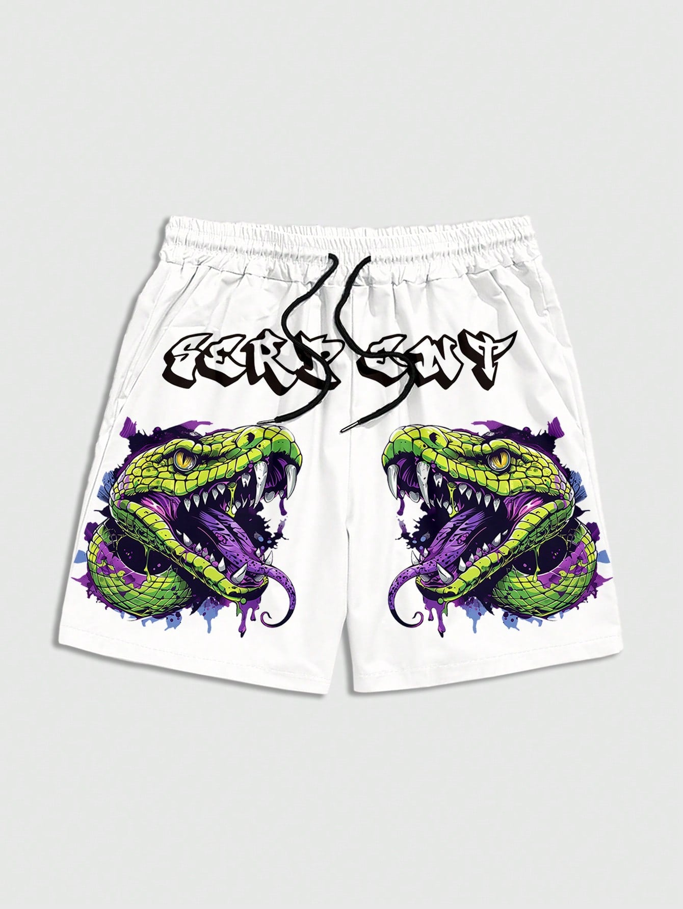 Men Snake Print Drawstring Shorts For Summer