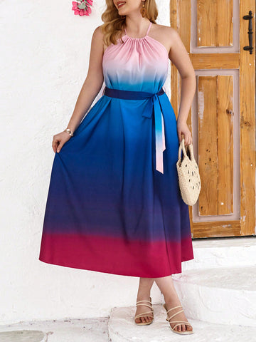 Women Tie-Dye Gradient Halter Neck Dress