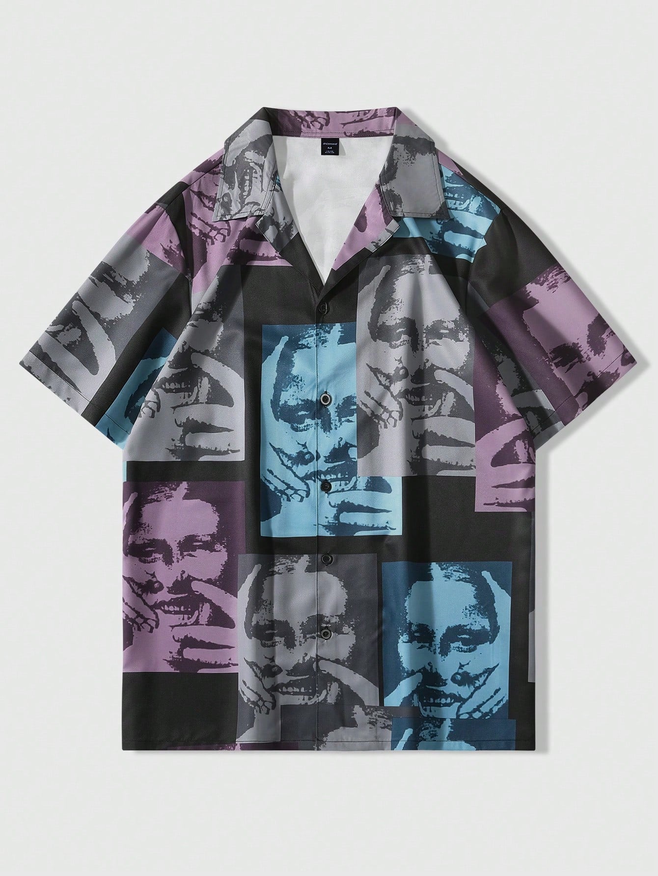 Men's Blurred Portrait Printed Short Sleeve Shirt