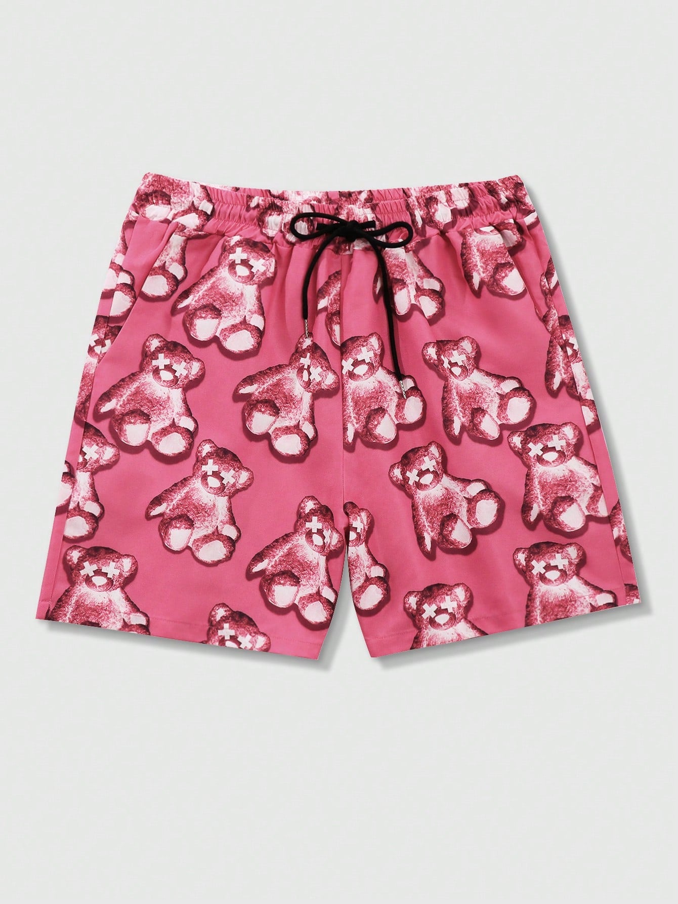 Men Bear Printed Woven Shorts, Suitable For Daily Wear In Spring And Summer