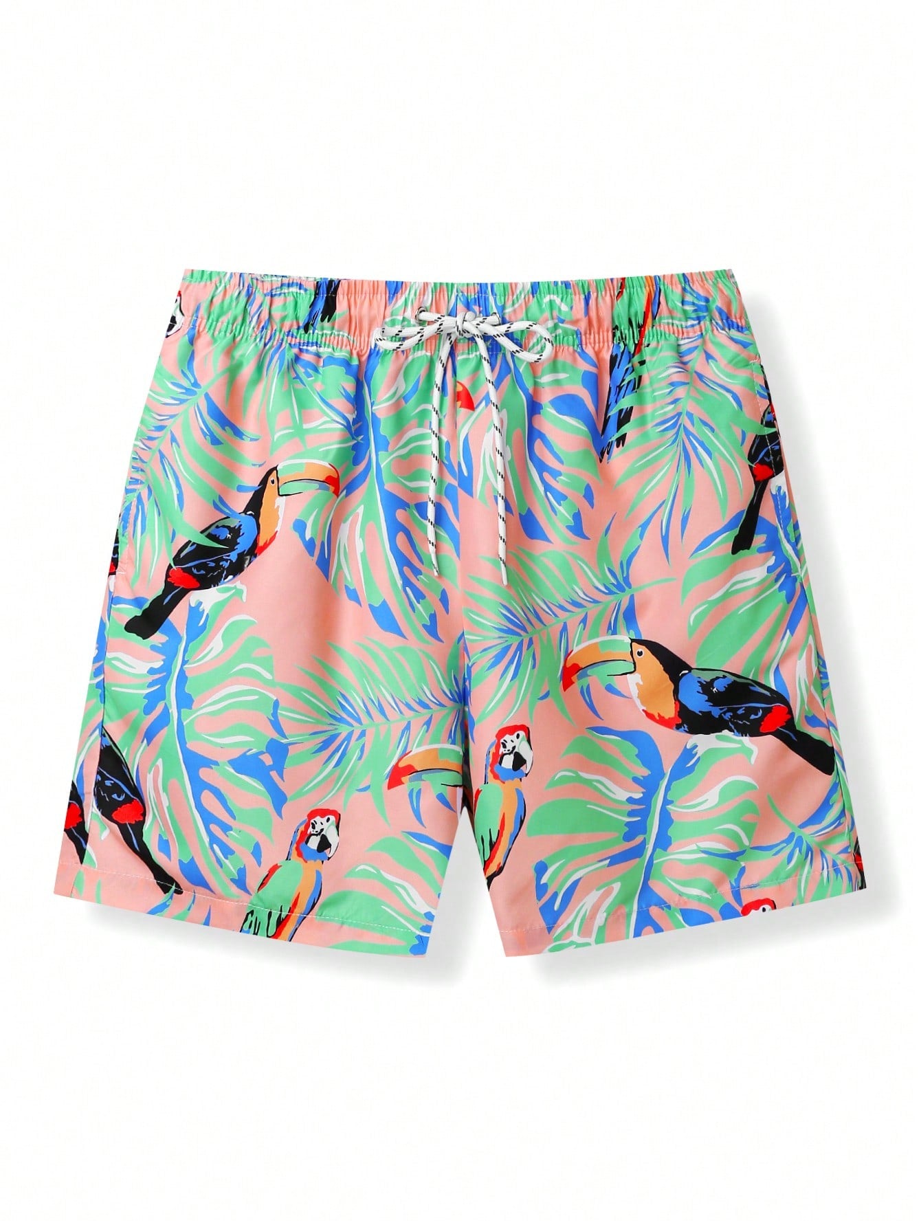 Men's Leaf & Bird Pattern Vacation Style Beach Shorts