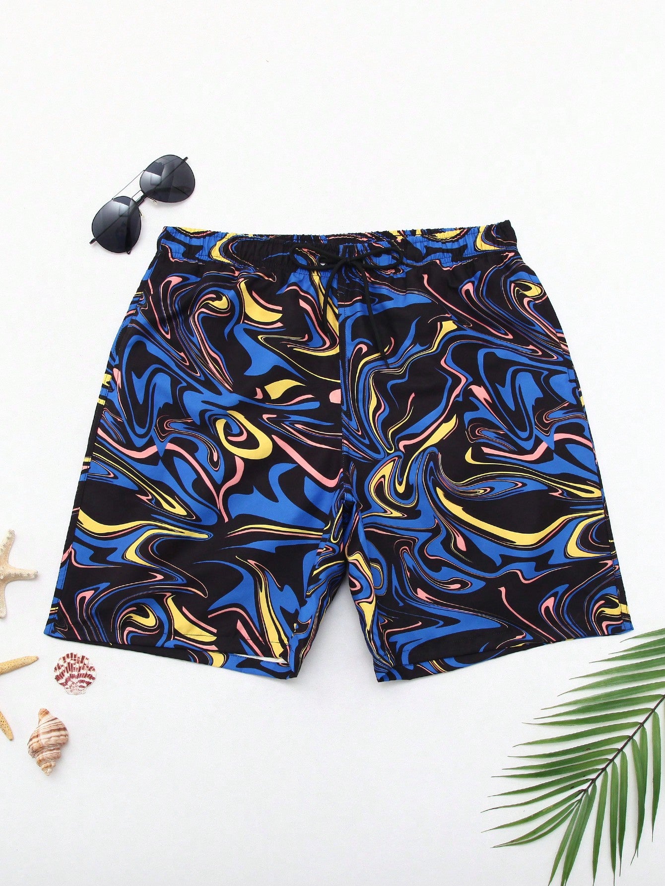 Men Random Printed Tie Beach Shorts