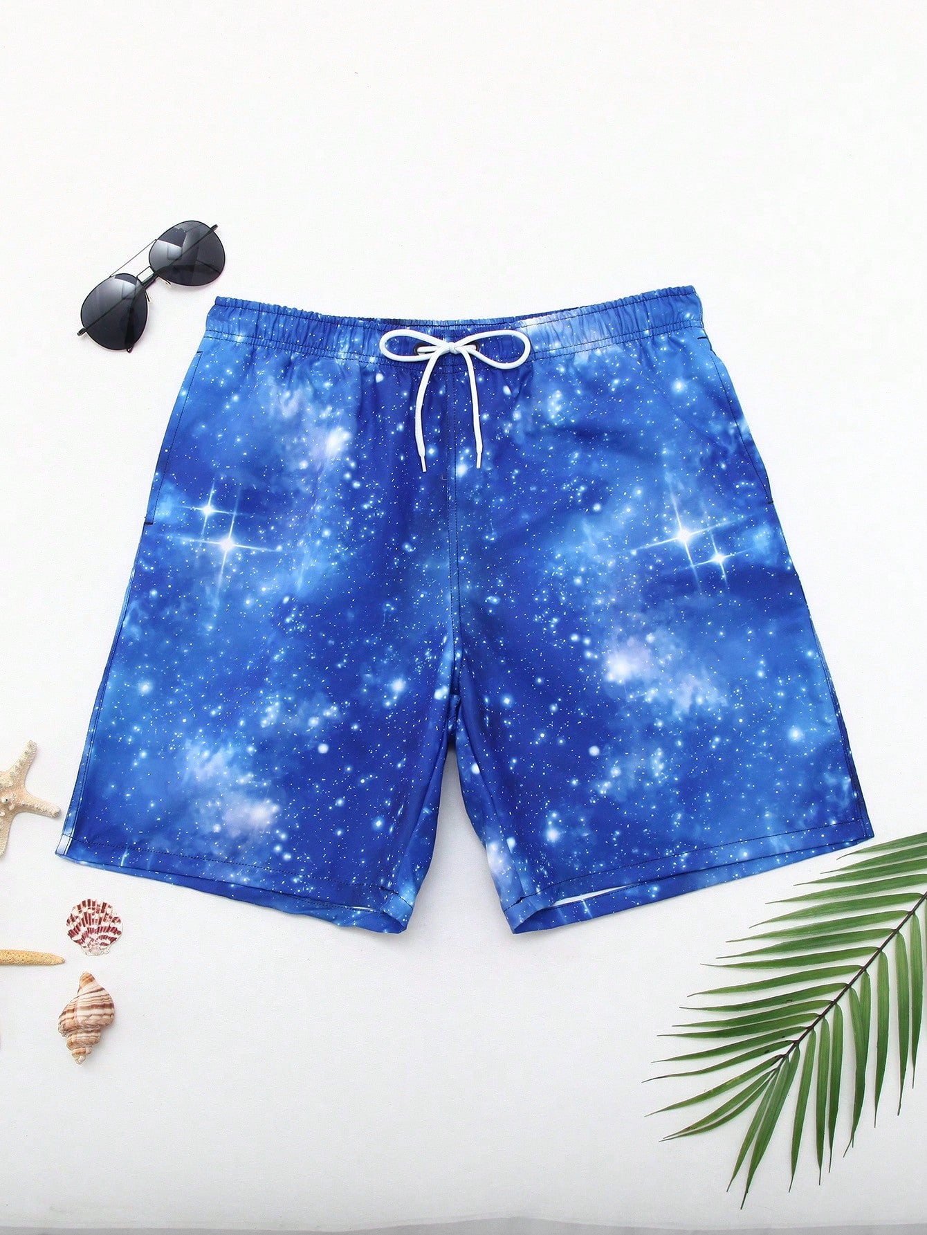 Men Simple Printed Drawstring Beach Shorts