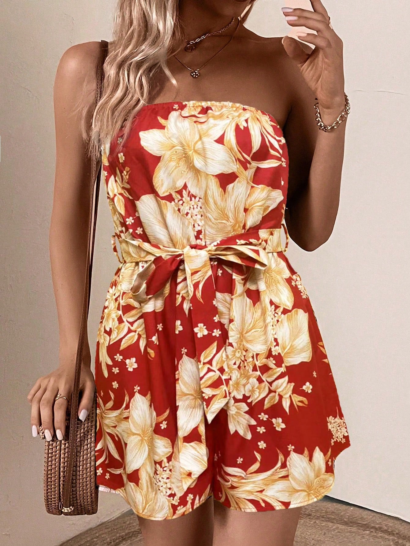 Women Fashionable Printed Strapless Jumpsuit