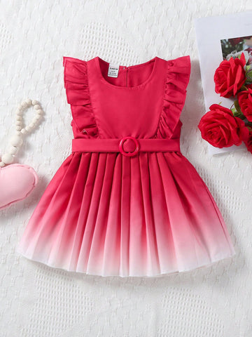 Fashionable Gradient Color Lotus Leaf Hem Dress For Baby Girl