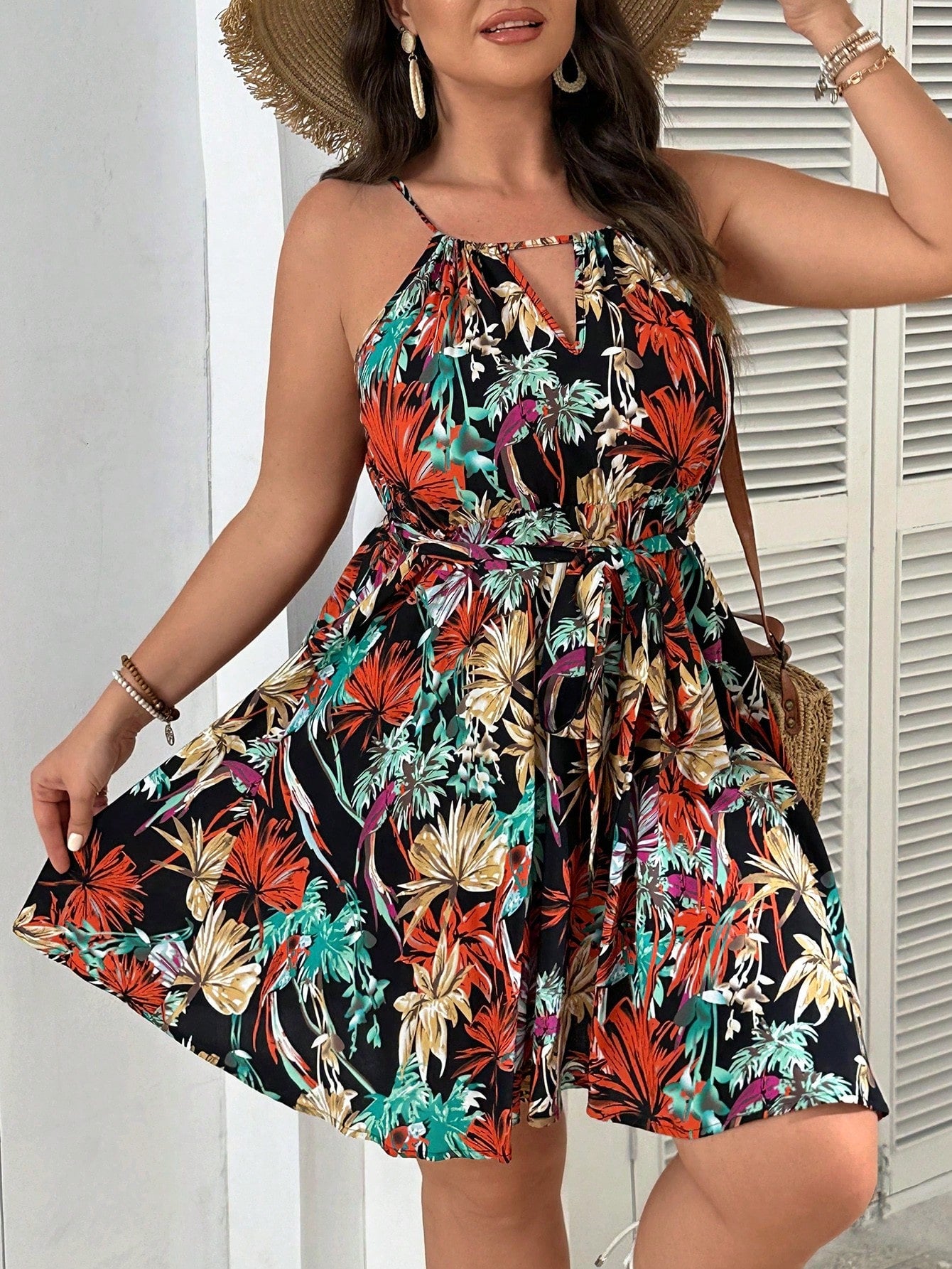 Plus Size Off-Shoulder Retro Floral Print Fashion Vacation Dress