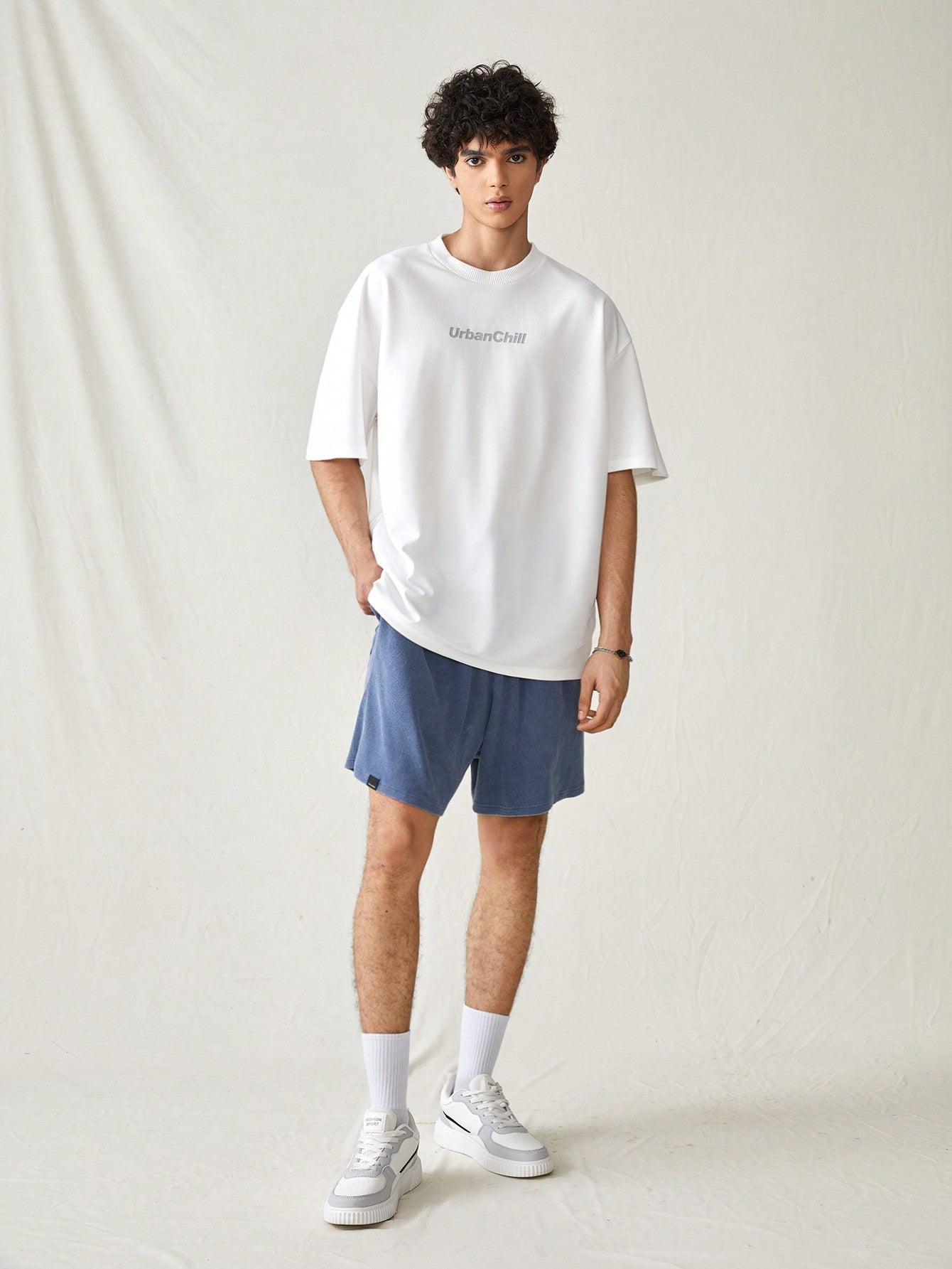 Men Knitted Drawstring Waist Slant Pocket Summer Casual Shorts