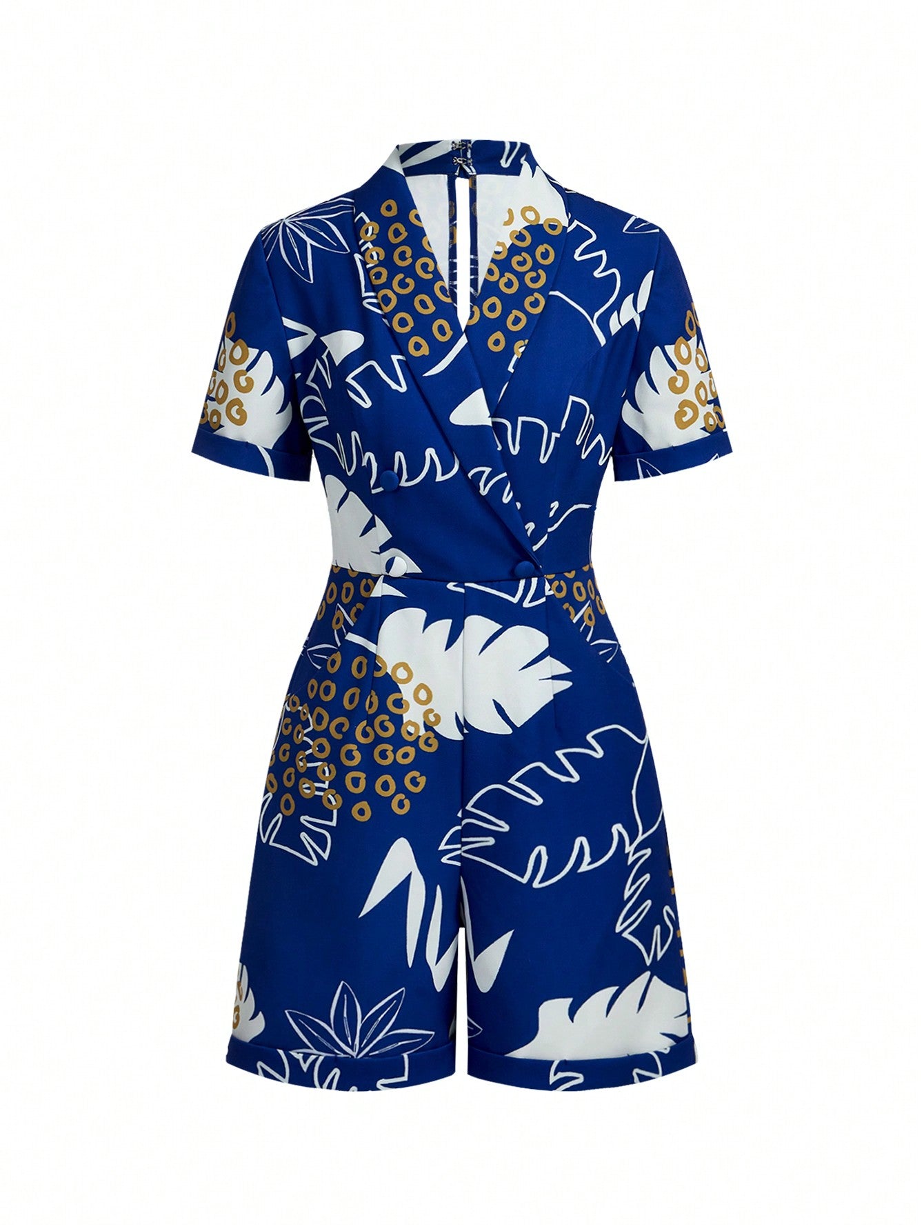 Women's Tropical Plant Print Surplice Short Sleeve Romper