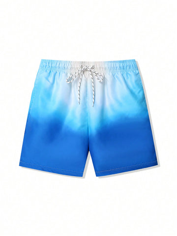 Men Gradient Color Drawstring Summer Beach Shorts