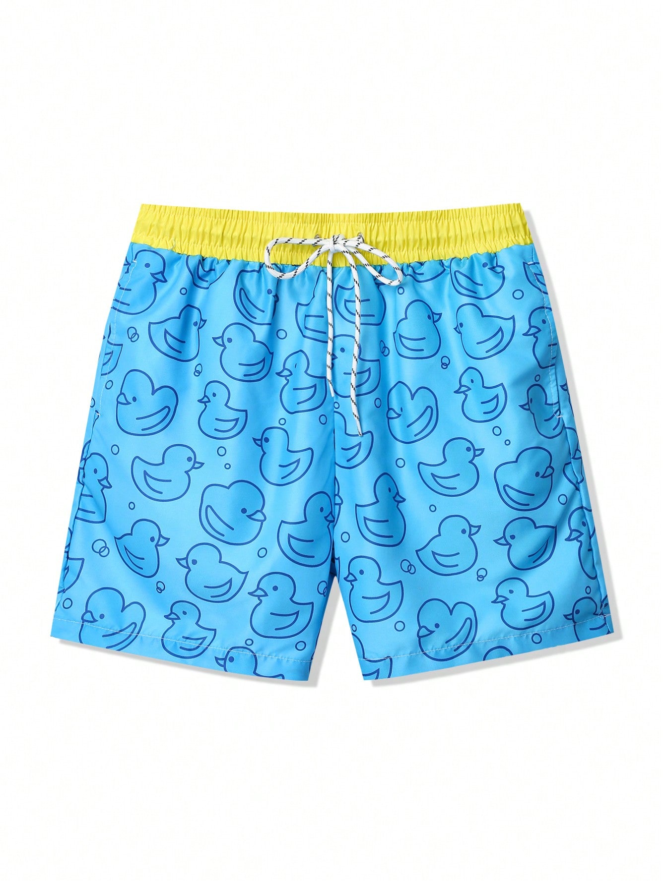 Men Color Block Drawstring Cartoon Print Summer Beach Shorts