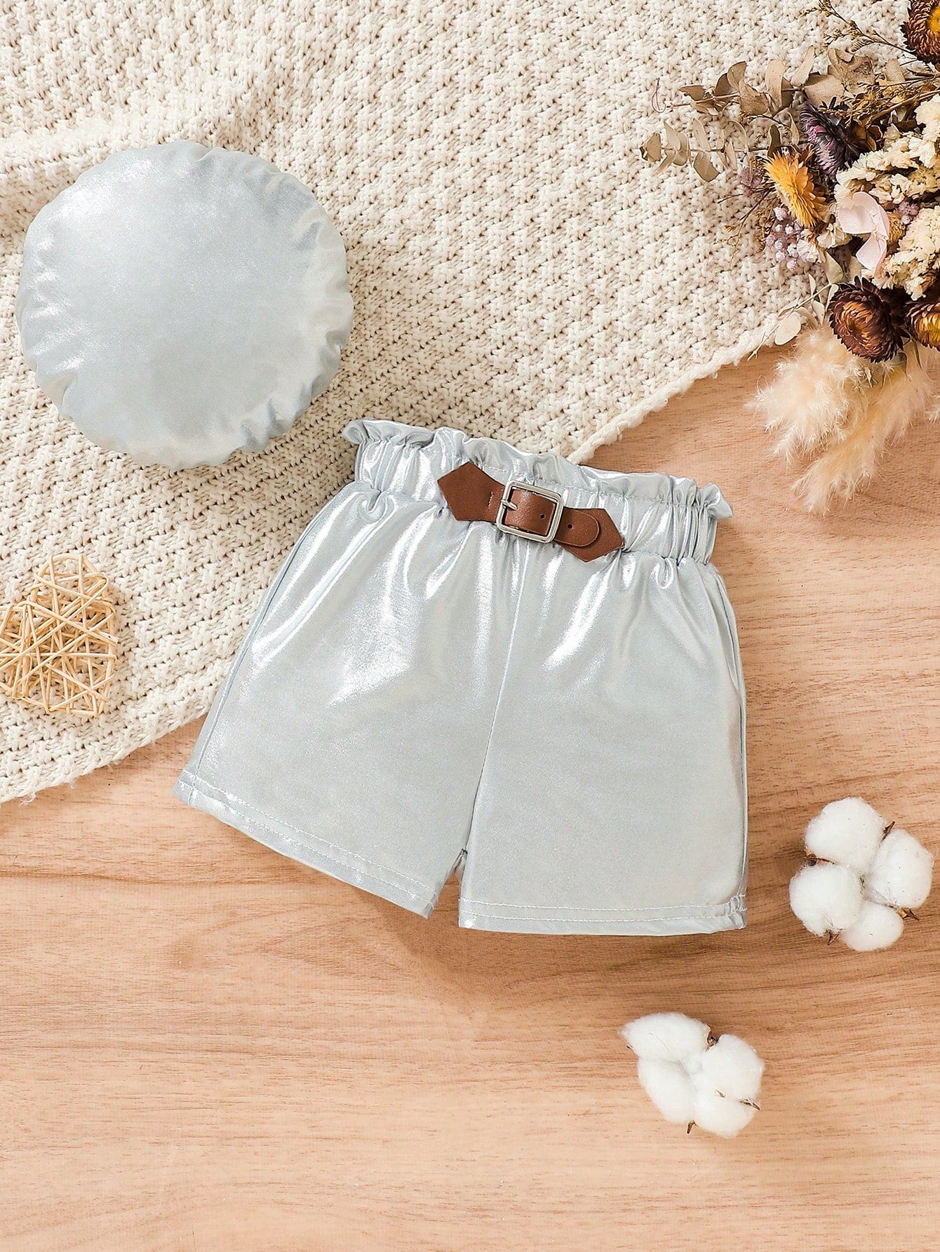 Baby Girl Faux Leather Craft Matching Shorts And Hat For Summer