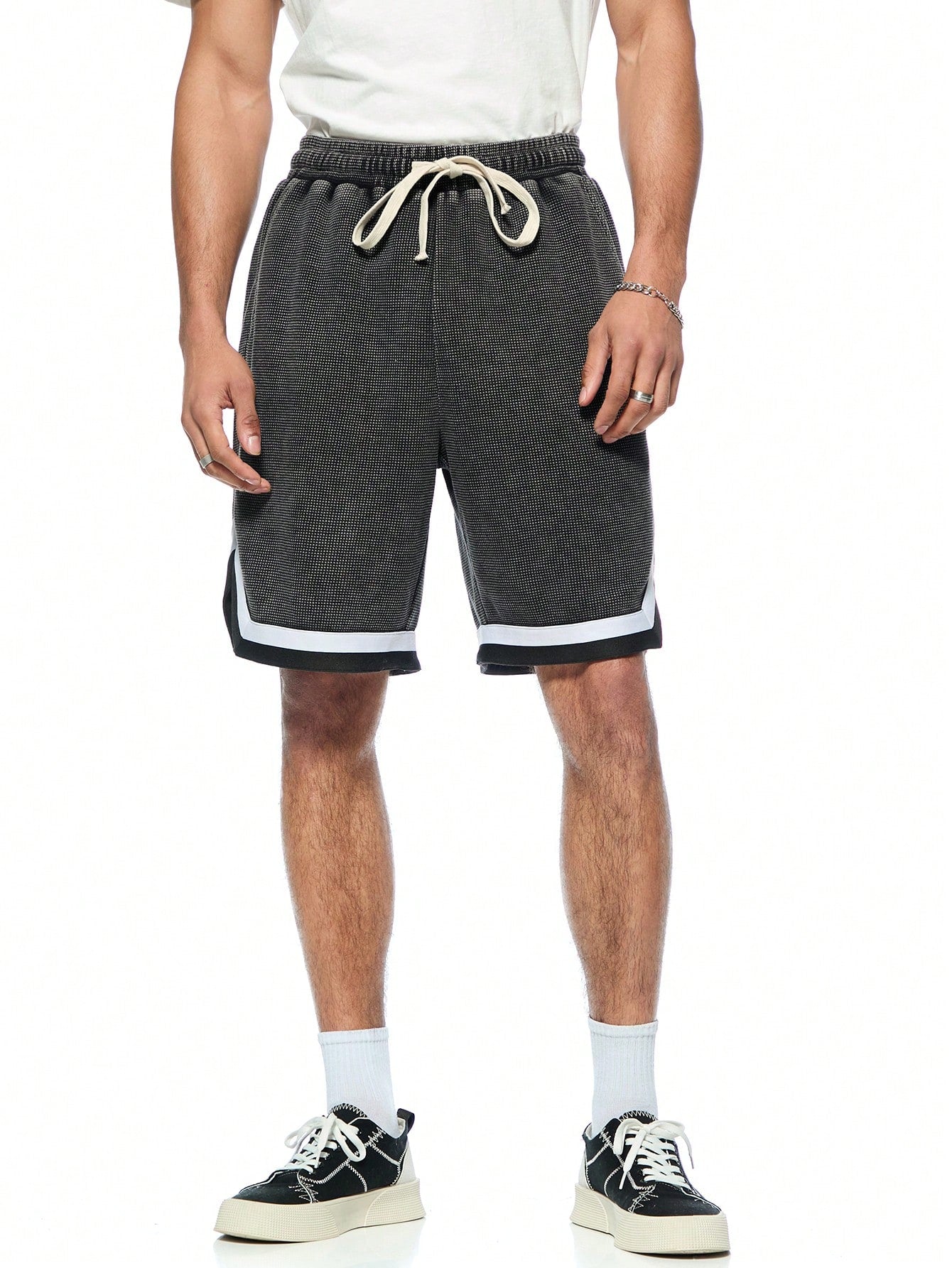 Men's Drawstring Waist Basketball Shorts In Tinted Washed Black