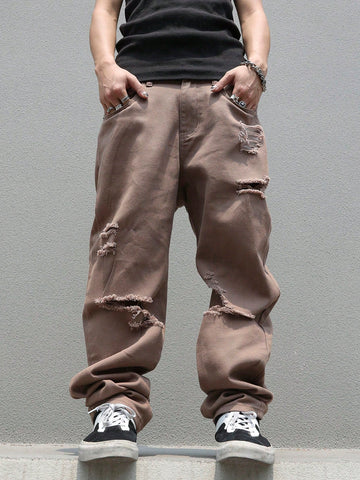 Men Distressed Casual Loose Fit Jeans