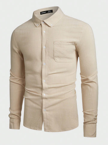 Men\ Casual Solid Color Simple Daily Weave Shirt