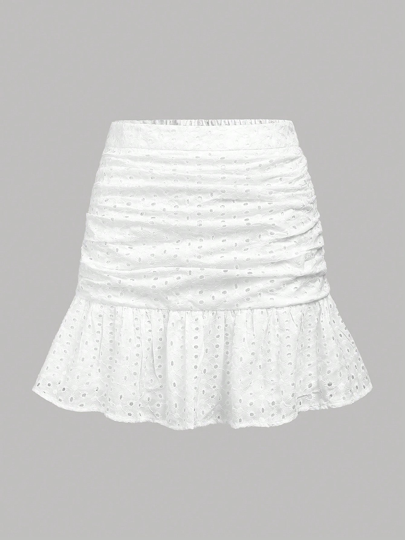 Teen Girl White Embroidered Tulip Hem Skirt With Pleats And Ruffles For Vacation And Leisure