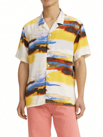 Men Random Printed Button-Front Short-Sleeve Shirt