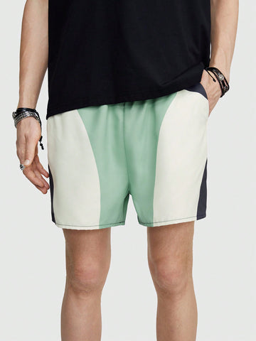 Men's Color Block Drawstring Waist Summer Shorts