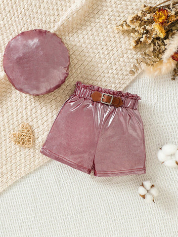 Baby Girl Elastic Waist Buckle Fashion Shorts And Hat