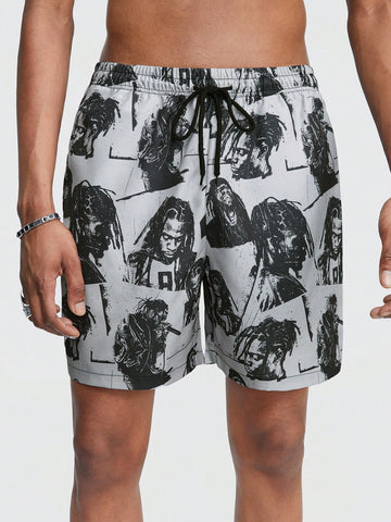 Men Casual Loose Shorts With Character Print And Drawstring Waist