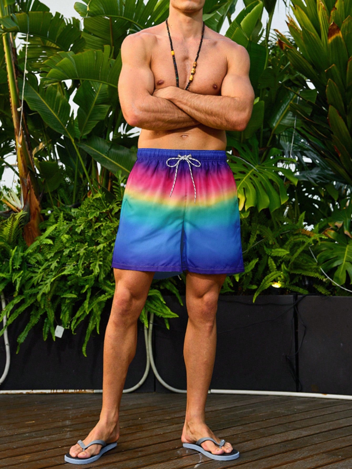 Men's Ombre Drawstring Waist Beach Shorts