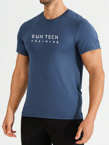 Men Simple Printed Loose Sport T-Shirt