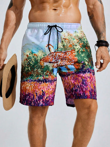 Men Fashionable Summer Holiday Print Beach Shorts