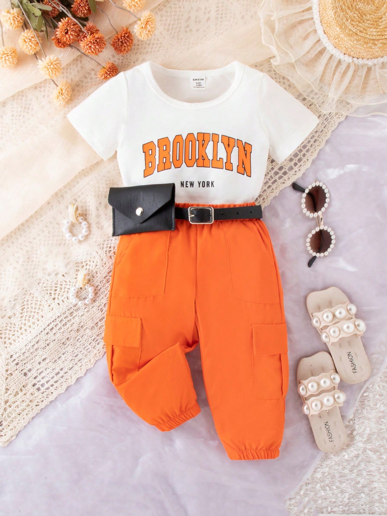 Baby Girl Casual Short Sleeve T-Shirt With Round Neckline And Utility Sports Pants Set For Summer