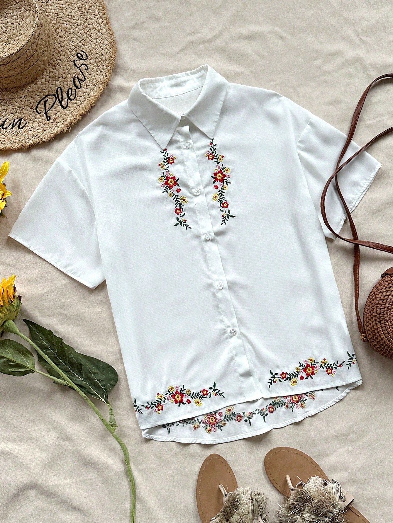 Summer Vacation All-Match Delicate Embroidered Shirt