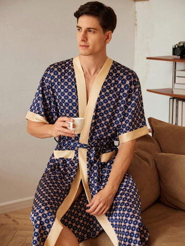 Men Regular Printed Patchwork Floral Robe