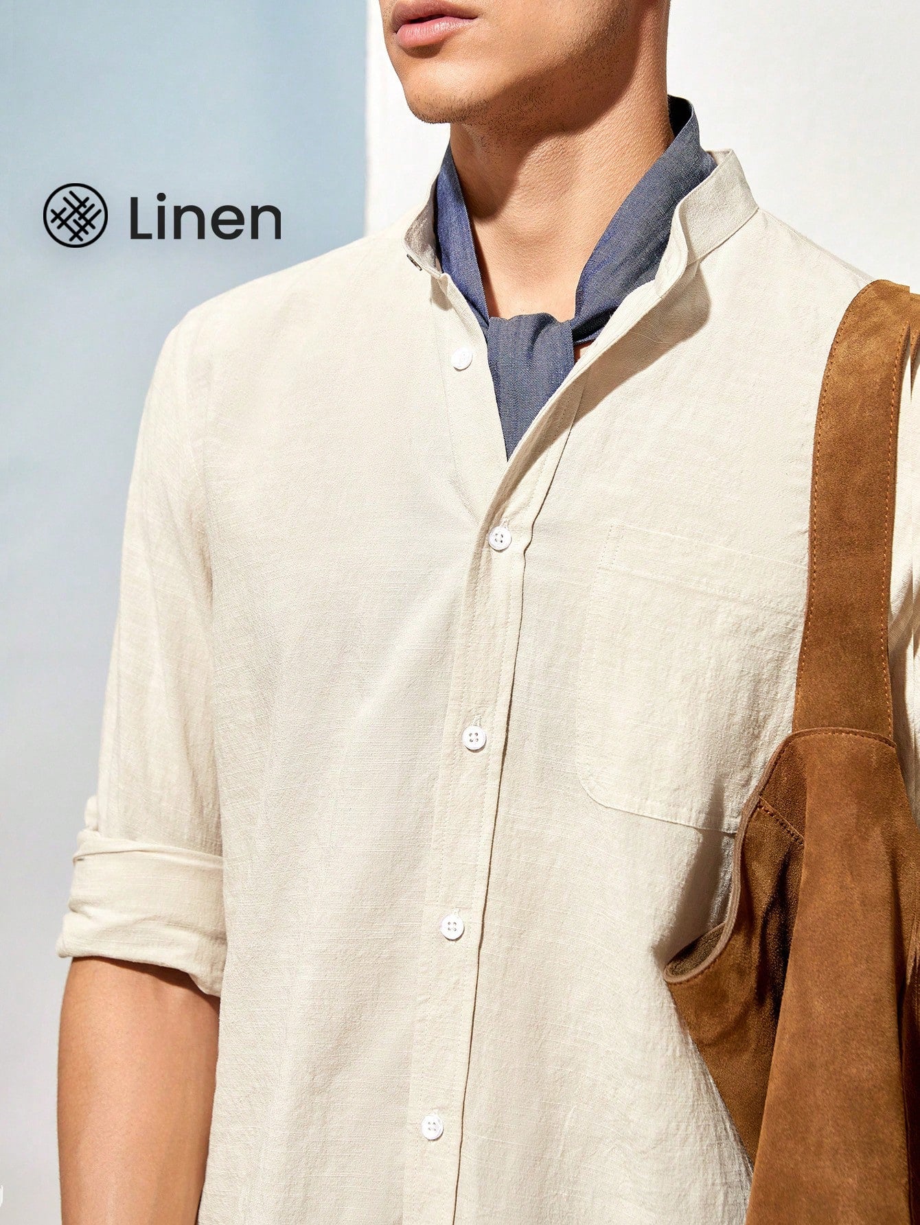 Easy Care Men Woven Loose Solid Color Long Sleeve Shirt