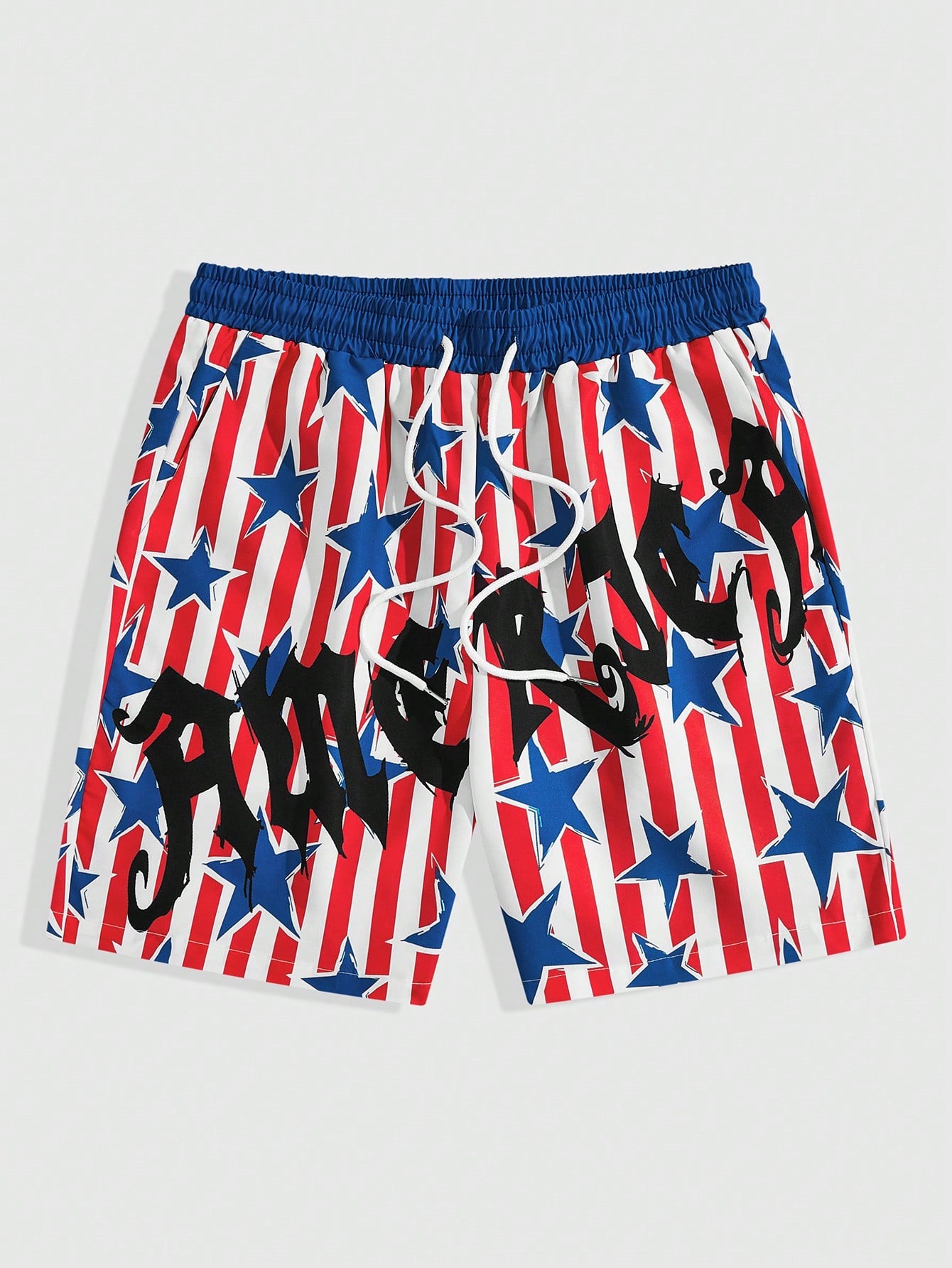 Men Drawstring Waist Letter American Flag Print Casual Shorts