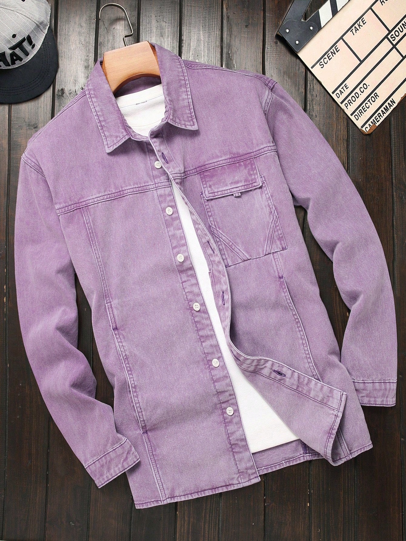 Men Spring/Summer Loose Fit Long Sleeve Casual Denim Shirt