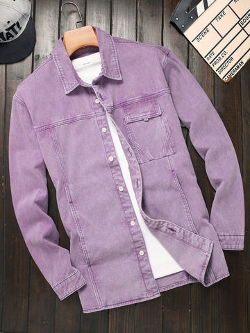 Men Spring/Summer Loose Fit Long Sleeve Casual Denim Shirt