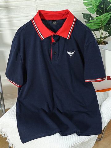 Men Colorblock Trimmed Polo Shirt With Front Button Closure And Short Sleeves