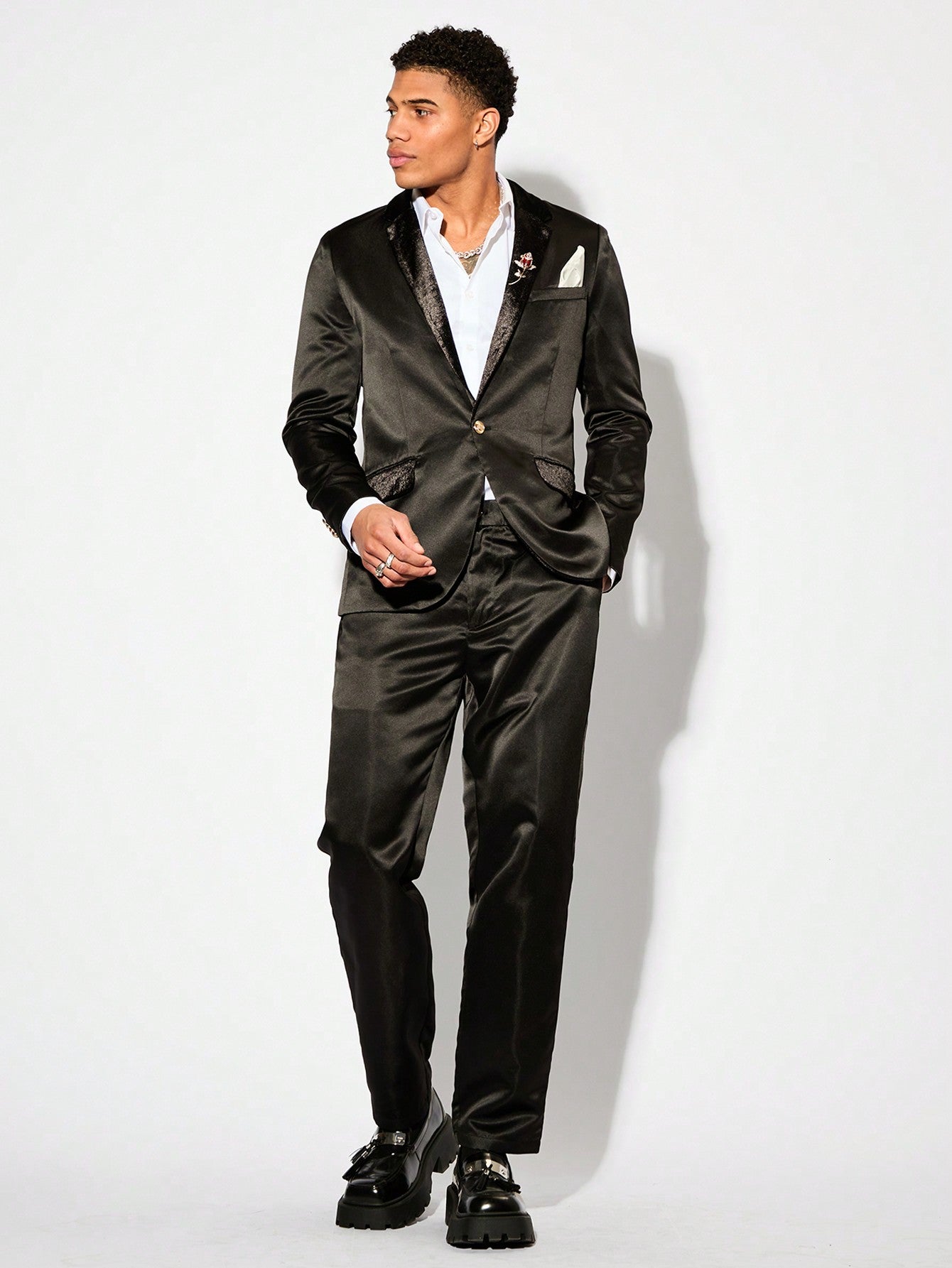 Men Shawl Collar Long Sleeve Suit Jacket And Pants Woven Casual Business Travel Two-Piece Set