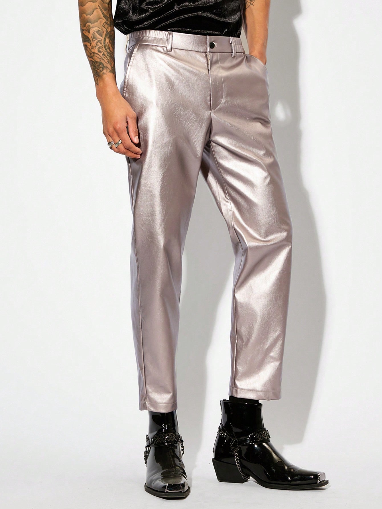 Men Casual PU Leather Suit Pants With Pockets For Party And Events