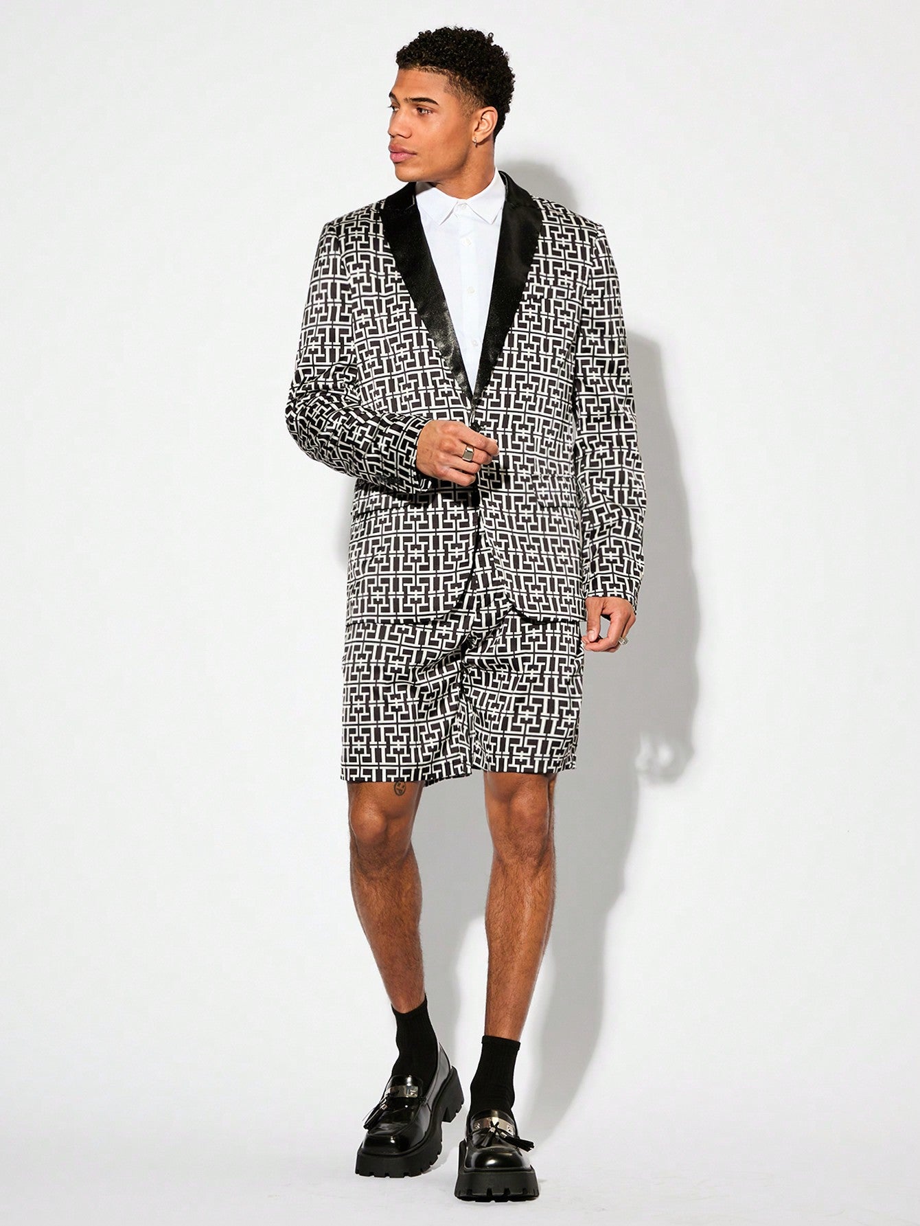 Men Fashion Clothes Summer Party Nightclub Woven Texture Slim Fit Suit Shorts Set, Father Day, Mother Day, Festive Outfit